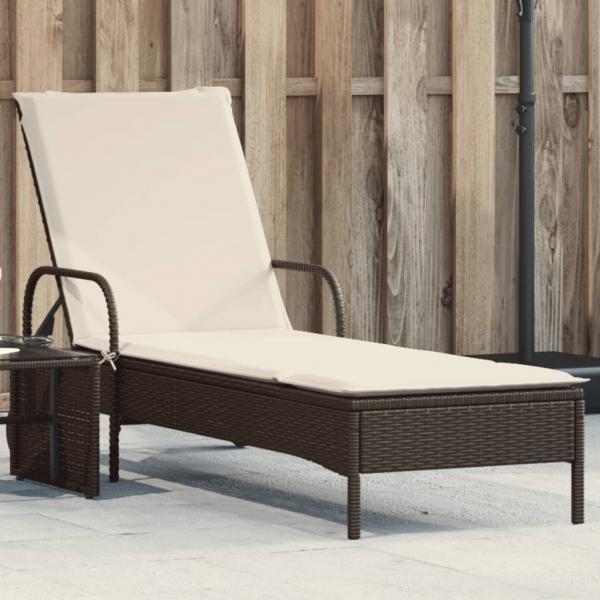ARDEBO.de - Sonnenliege mit Rollen und Auflage Braun Poly Rattan