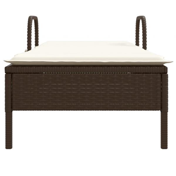Sonnenliege mit Rollen und Auflage Braun Poly Rattan