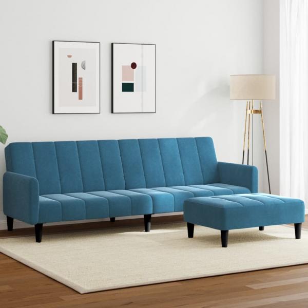 ARDEBO.de - Schlafsofa 2-Sitzer mit Fußhocker Blau Samt