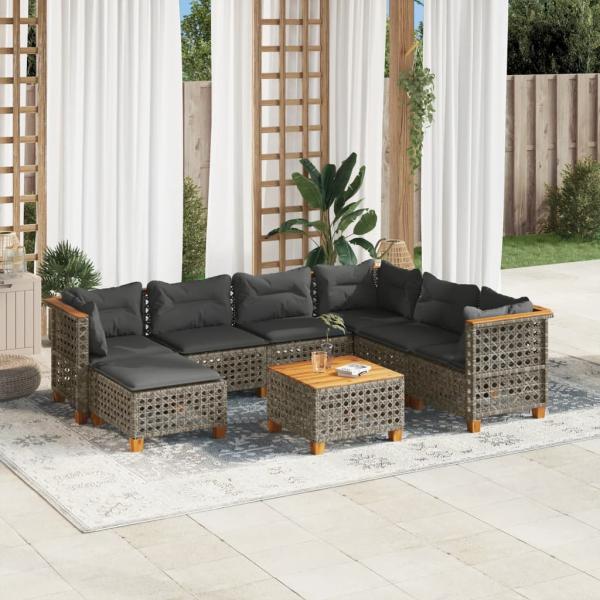 ARDEBO.de - 8-tlg. Garten-Sofagarnitur mit Kissen Grau Poly Rattan