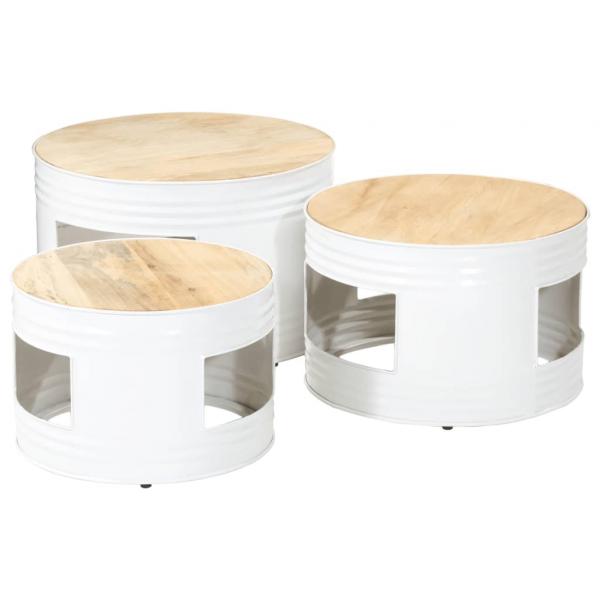 ARDEBO.de - Beistelltische Fass-Design 3 Stk. Raues Massivholz Mango