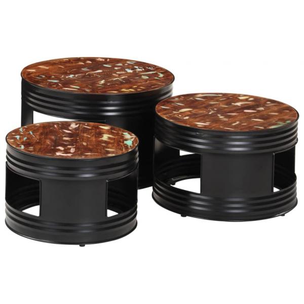 ARDEBO.de - Beistelltische Fass-Design 3 Stk. Massives Altholz
