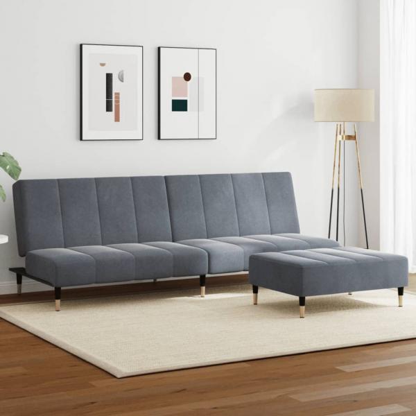 ARDEBO.de - Schlafsofa 2-Sitzer mit Fußhocker Dunkelgrau Samt