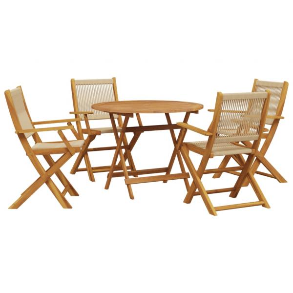5-tlg. Garten-Essgruppe Polypropylen und Massivholz Beige