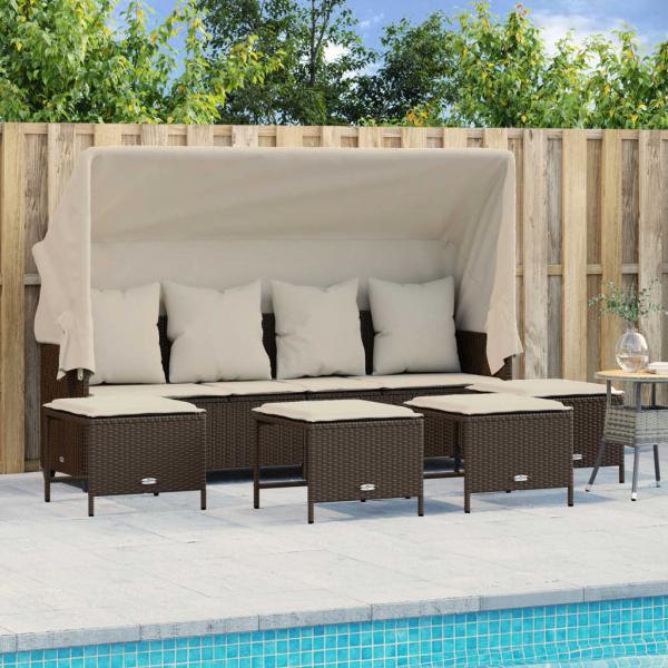 ARDEBO.de - 5-tlg. Garten-Sofagarnitur mit Kissen Braun Poly Rattan
