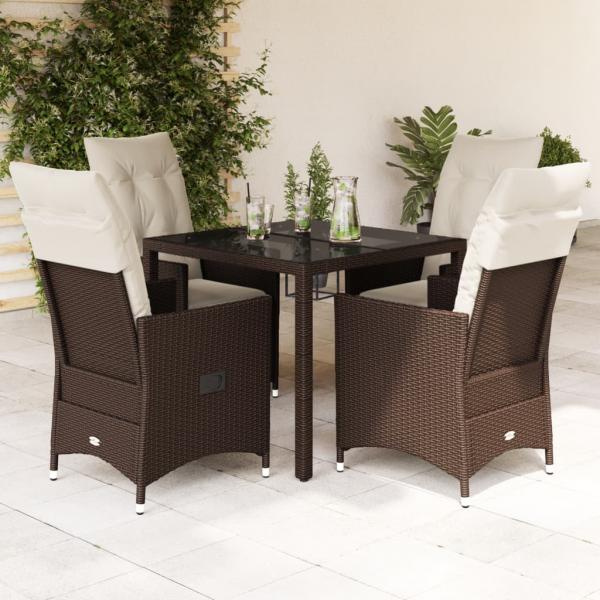 ARDEBO.de - 5-tlg. Garten-Essgruppe mit Kissen Braun Poly Rattan