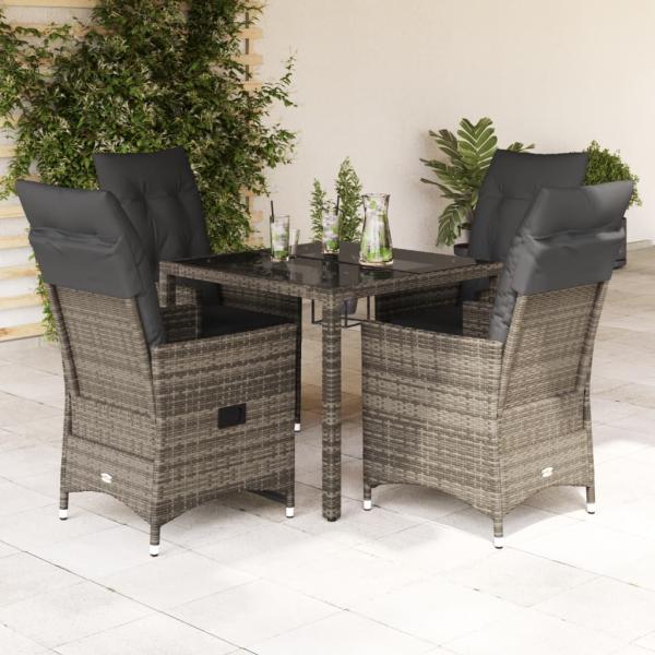 ARDEBO.de - 5-tlg. Garten-Essgruppe mit Kissen Grau Poly Rattan