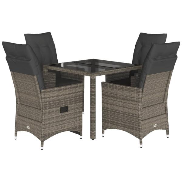 5-tlg. Garten-Essgruppe mit Kissen Grau Poly Rattan
