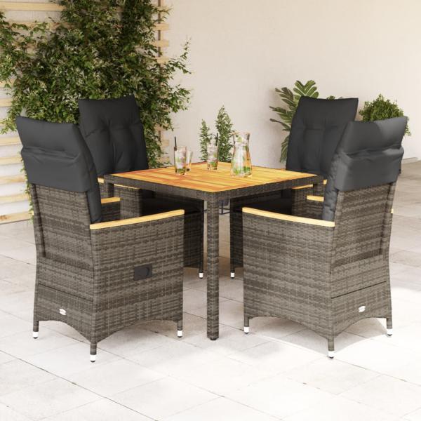 ARDEBO.de - 5-tlg. Garten-Essgruppe mit Kissen Grau Poly Rattan