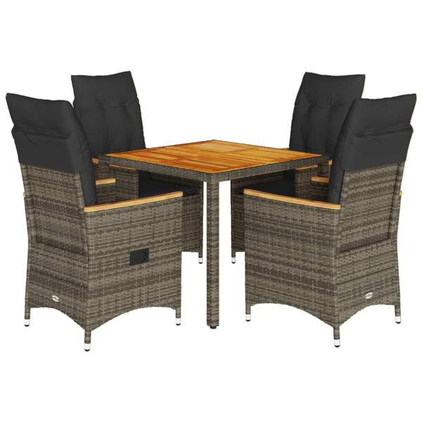 5-tlg. Garten-Essgruppe mit Kissen Grau Poly Rattan