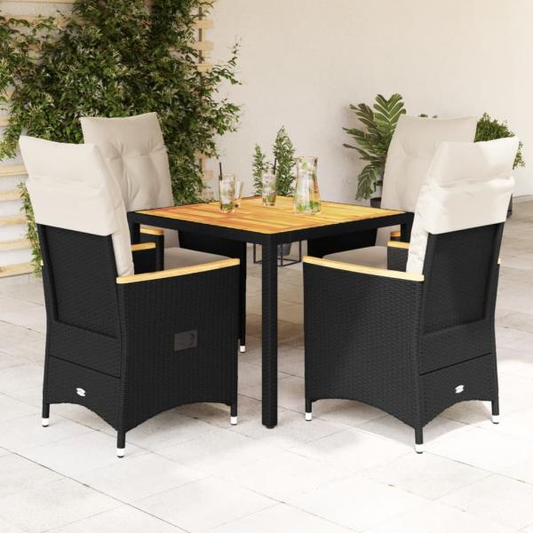 ARDEBO.de - 5-tlg. Garten-Essgruppe mit Kissen Schwarz Poly Rattan