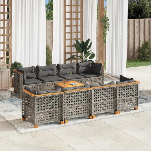 ARDEBO.de - 9-tlg. Garten-Sofagarnitur mit Kissen Grau Poly Rattan