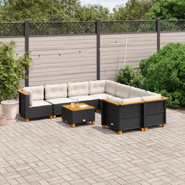 ARDEBO.de - 9-tlg. Garten-Sofagarnitur mit Kissen Schwarz Poly Rattan