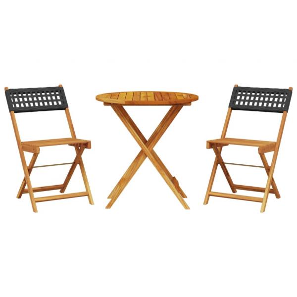 3-tlg. Bistro-Set Schwarz Poly Rattan und Massivholz
