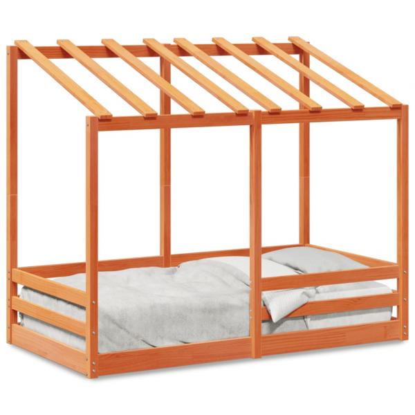ARDEBO.de - Kinderbett mit Dach Wachsbraun 80x160 cm Massivholz Kiefer