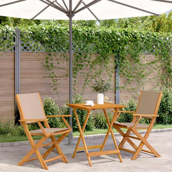 ARDEBO.de - 3-tlg. Bistro-Set Taupe Stoff und Massivholz