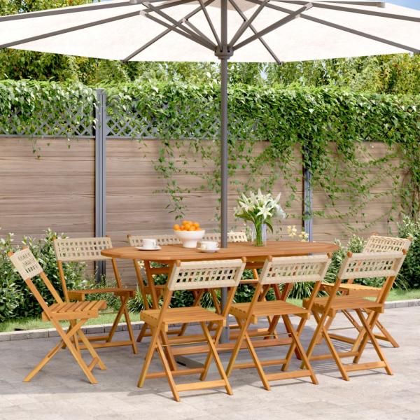 ARDEBO.de - Gartenstühle 8 Stk. Klappbar Beige Poly Rattan & Massivholz