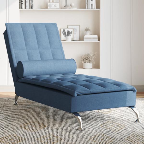 ARDEBO.de - Massage-Chaiselongue mit Nackenrolle Blau Stoff