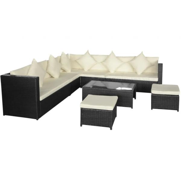 ARDEBO.de - 8-tlg. Garten-Lounge-Set mit Kissen Poly Rattan Schwarz