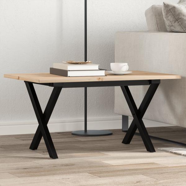 ARDEBO.de - Couchtisch X-Gestell 80x50x40cm Massivholz Kiefer und Gusseisen