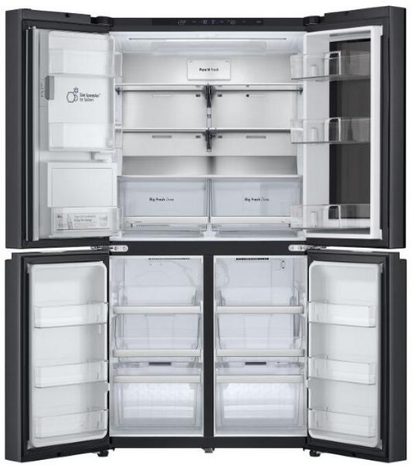LG GMG960EVJE Stand Side-by-Side Kombination, 91,4 cm breit, 638 L, Total No Frost, Eis-, Crushed Ice- und Wasserspender, ThinQ (WLAN), Festwasseranschluss, Essence Black Steel