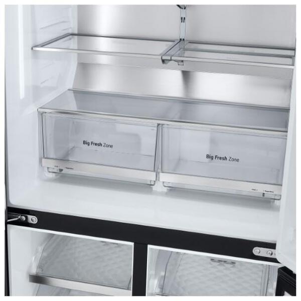 LG GMG960EVJE Stand Side-by-Side Kombination, 91,4 cm breit, 638 L, Total No Frost, Eis-, Crushed Ice- und Wasserspender, ThinQ (WLAN), Festwasseranschluss, Essence Black Steel