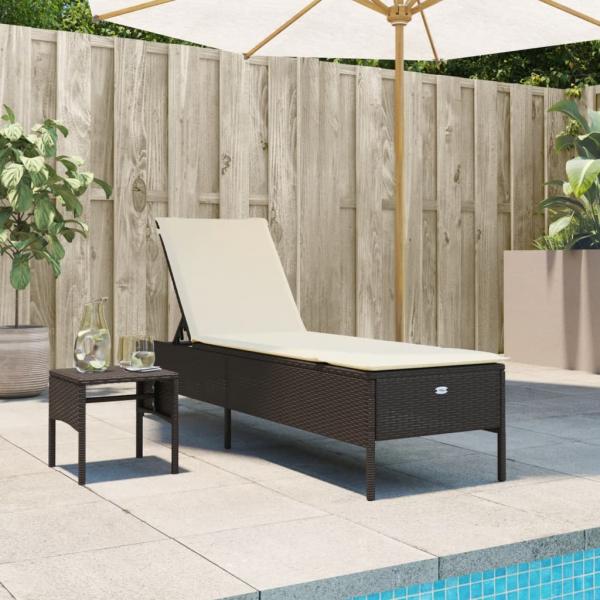ARDEBO.de - Sonnenliege mit Tisch und Auflage Braun Poly Rattan