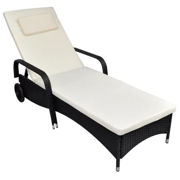 ARDEBO.de - Sonnenliege mit Rollen Poly Rattan Schwarz