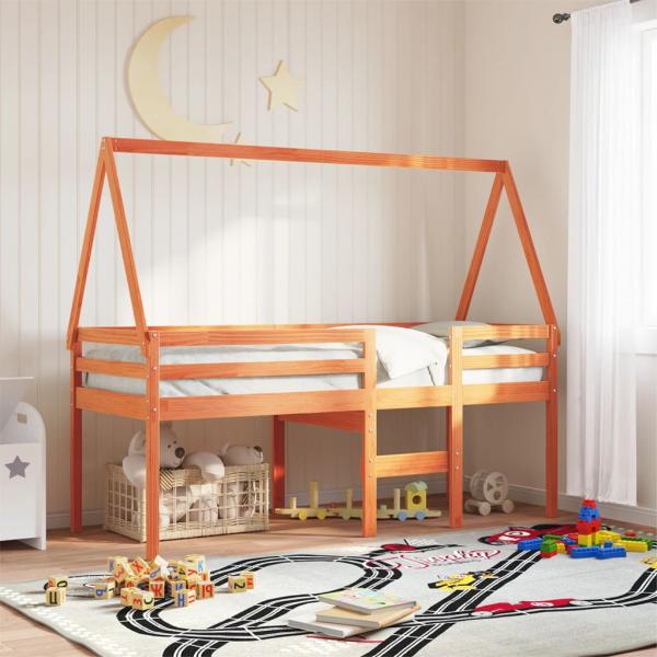 ARDEBO.de - Hochbett mit Dach Wachsbraun 90x190 cm Massivholz Kiefer