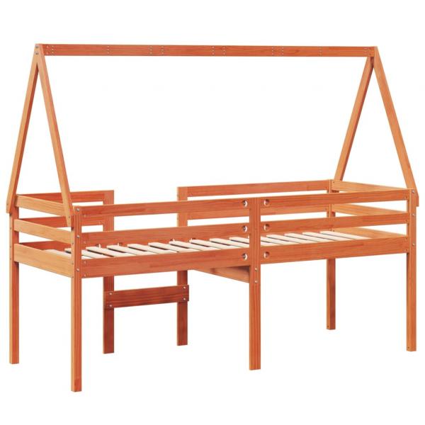 Hochbett mit Dach Wachsbraun 90x190 cm Massivholz Kiefer