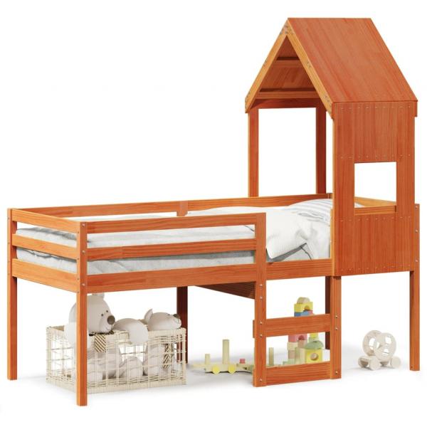 ARDEBO.de - Hochbett mit Dach Wachsbraun 90x190 cm Massivholz Kiefer