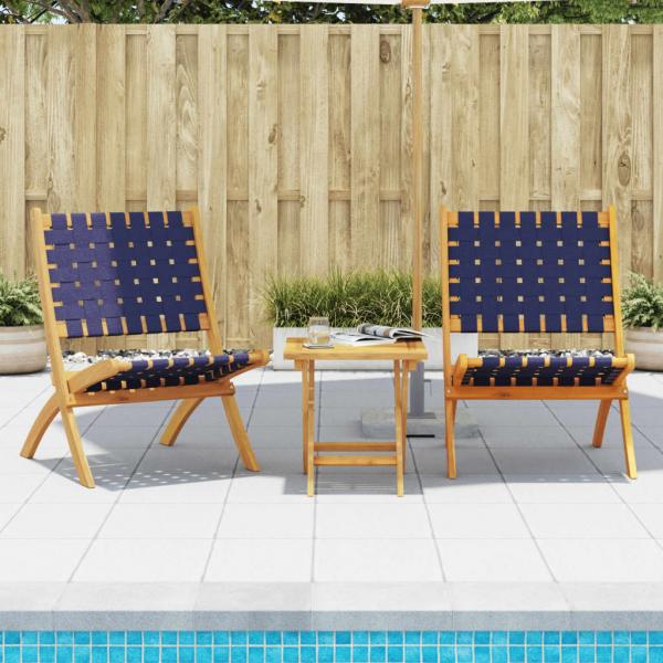 ARDEBO.de - Gartenstühle 2 Stk. Klappbar Dunkelblau Massivholz Akazie Stoff