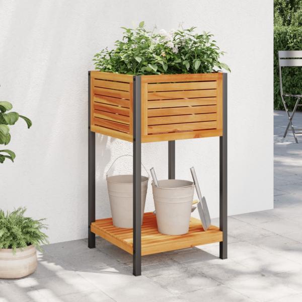 ARDEBO.de - Pflanzkübel mit Ablage 45x45x80 cm Massivholz Akazie und Stahl