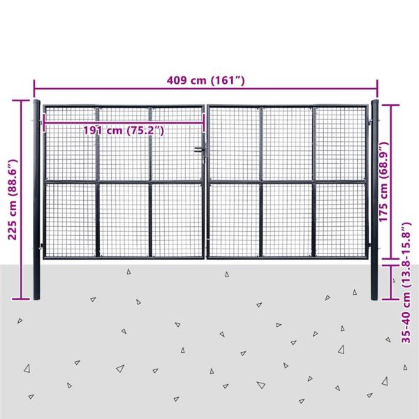 Mesh-Gartentor Verzinkter Stahl 400 x 175 cm Grau