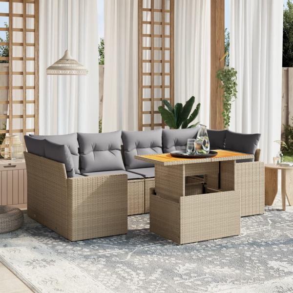 ARDEBO.de - 7-tlg. Garten-Sofagarnitur mit Kissen Beige Poly Rattan
