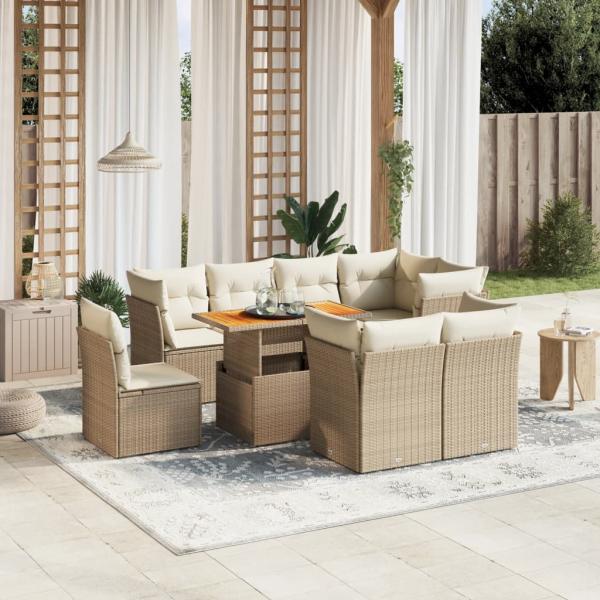 ARDEBO.de - 9-tlg. Garten-Sofagarnitur mit Kissen Beige Poly Rattan