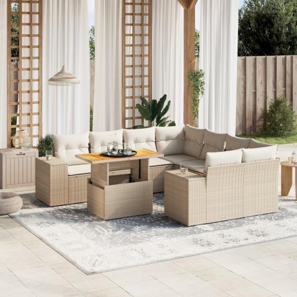 ARDEBO.de - 9-tlg. Garten-Sofagarnitur mit Kissen Beige Poly Rattan