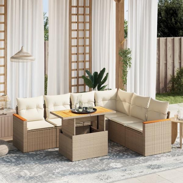 ARDEBO.de - 7-tlg. Garten-Sofagarnitur mit Kissen Beige Poly Rattan