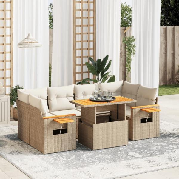 ARDEBO.de - 7-tlg. Garten-Sofagarnitur mit Kissen Beige Poly Rattan