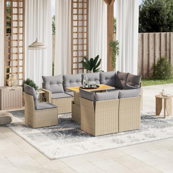 ARDEBO.de - 9-tlg. Garten-Sofagarnitur mit Kissen Beige Poly Rattan