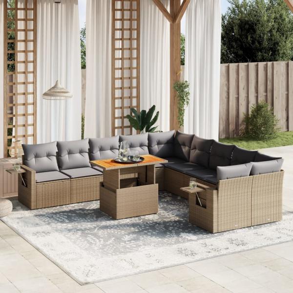 ARDEBO.de - 11-tlg. Garten-Sofagarnitur mit Kissen Beige Poly Rattan