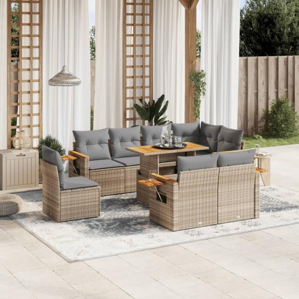 ARDEBO.de - 9-tlg. Garten-Sofagarnitur mit Kissen Beige Poly Rattan