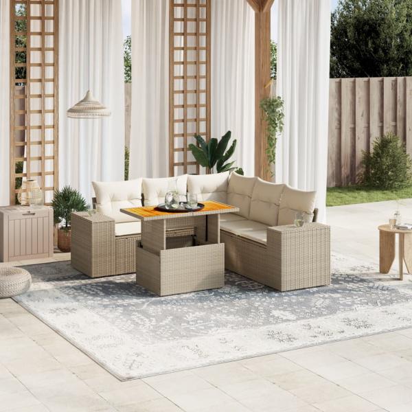 ARDEBO.de - 6-tlg. Garten-Sofagarnitur mit Kissen Beige Poly Rattan