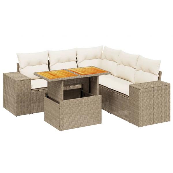 6-tlg. Garten-Sofagarnitur mit Kissen Beige Poly Rattan