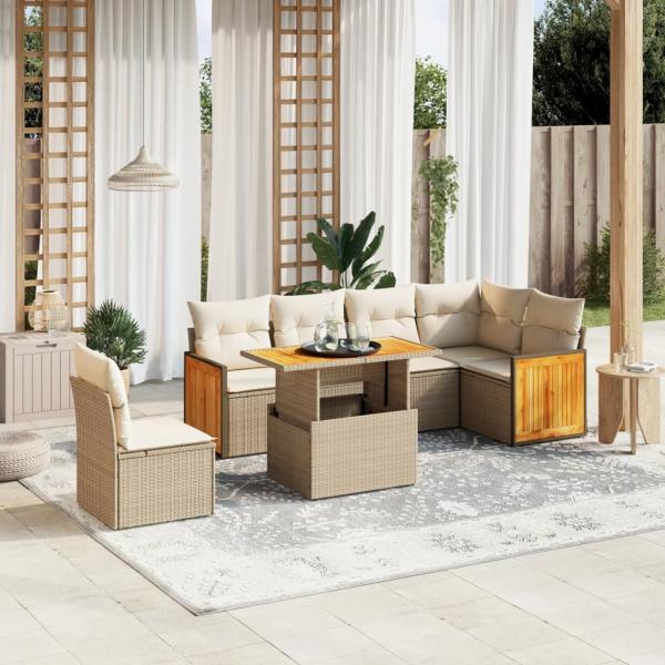 ARDEBO.de - 7-tlg. Garten-Sofagarnitur mit Kissen Beige Poly Rattan
