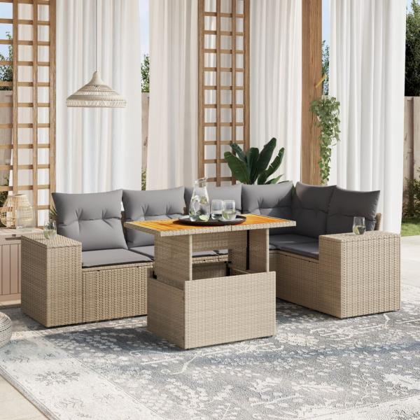 ARDEBO.de - 6-tlg. Garten-Sofagarnitur mit Kissen Beige Poly Rattan
