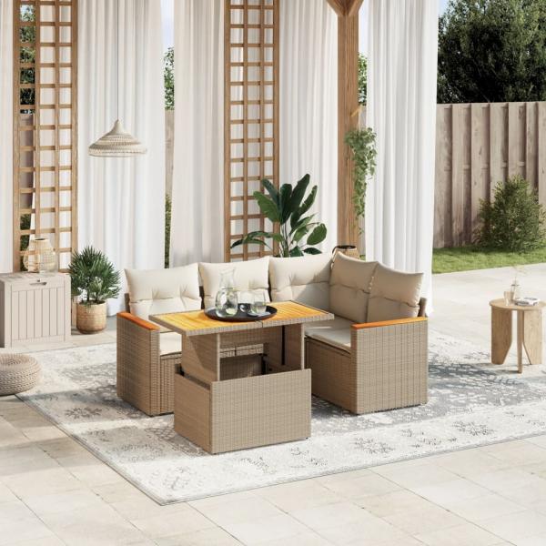 ARDEBO.de - 5-tlg. Garten-Sofagarnitur mit Kissen Beige Poly Rattan