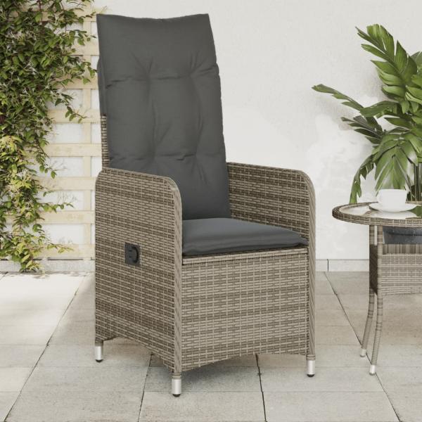 ARDEBO.de - Gartensessel mit Kissen 2 Stk. Verstellbar Grau Poly Rattan