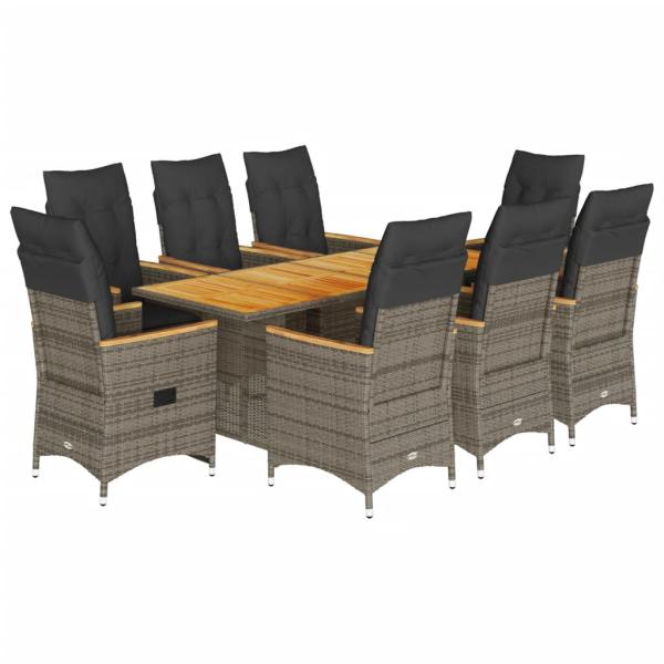 9-tlg. Garten-Essgruppe mit Kissen Grau Poly Rattan