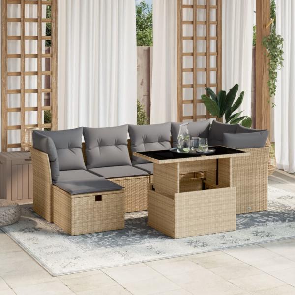 ARDEBO.de - 7-tlg. Garten-Sofagarnitur mit Kissen Beige Poly Rattan